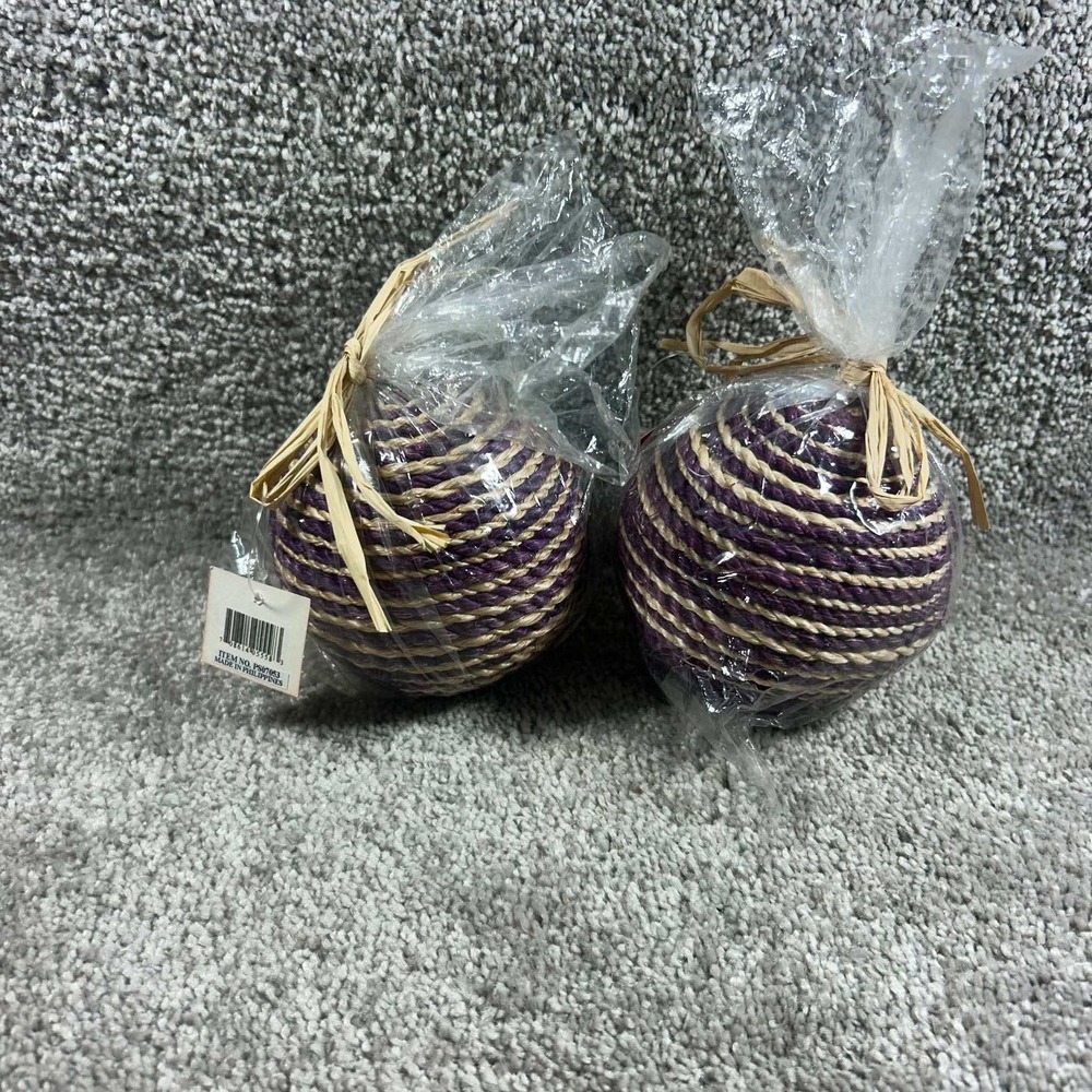 KIP Decorative Woven Rope Spheres Purple Tan Striped Bowl Filler Set of 2